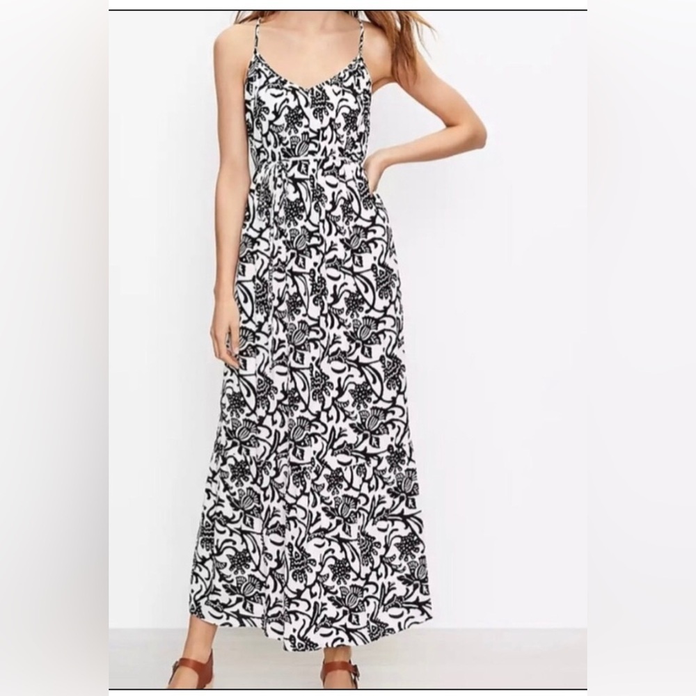 LOFT Maxi Vine Tie Back Strappy Sleeveless V-neck Ruffle Hem Dress Women’s M